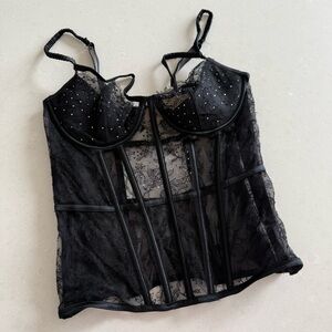 Victoria's Secret Designer Swarovski Crystal Black Lace 34D Corset Top Bustier